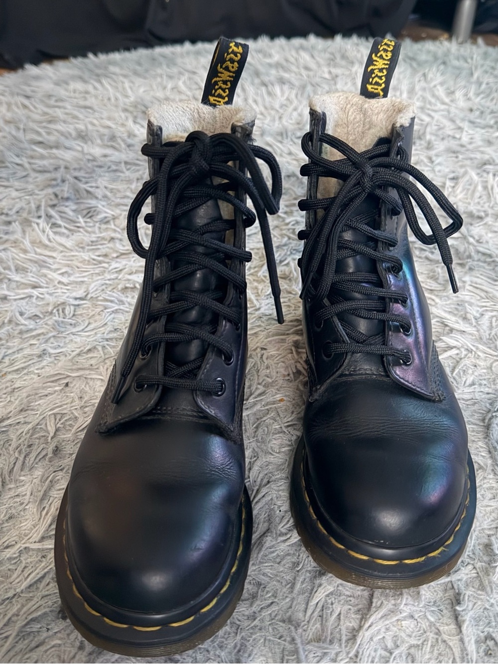 Dr. Martens 1460 Serena faux fur lined boots in black.